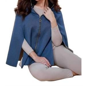 NEW ANGEL high slit detachable hooded poncho in denim stone